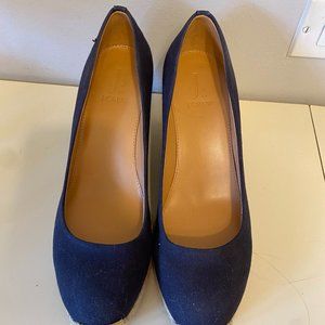 FINAL CHANCE Size 7.5 J. Crew Navy Blue Seville Espadrille Wedges in Canvas
